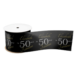 Personalised Black Gold 50 and Fabulous Satin Ribbon