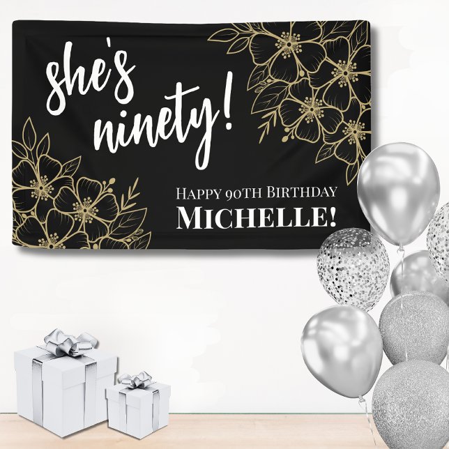 Personalised Black Gold 90th Birthday Party Banner (Fifty Black Gold 50th Birthday Party Banner)