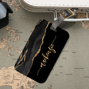 Personalised Black Gold Agate Signature Luggage Tag