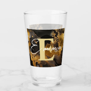 Personalised Black & Gold Alcohol Ink Glass