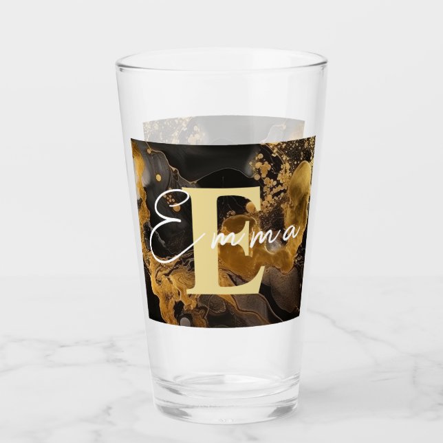 Personalised Black & Gold Alcohol Ink Glass (Front)