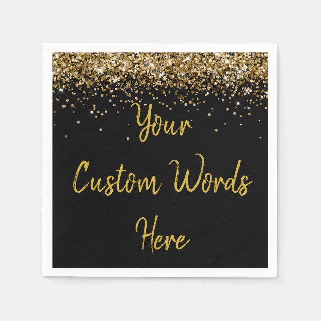 Personalised Black Gold Birthday Party Anniversary Napkin (Front)