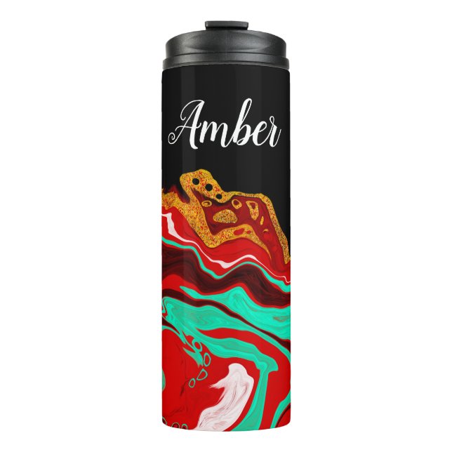 Personalised Black, Gold, Burgundy, Marble Art    Thermal Tumbler (Front)
