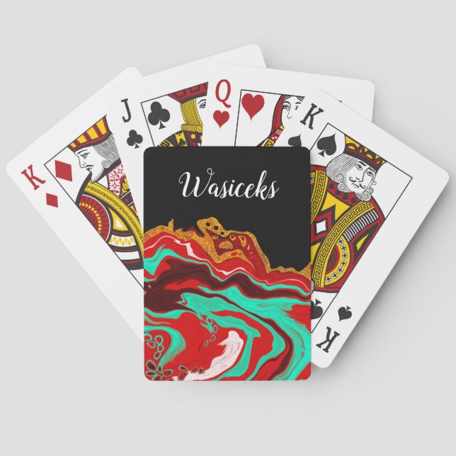 Personalised Black Gold Burgundy Marble Fluid Art  Playing Cards (Back)