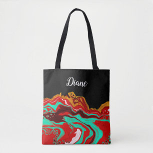 Personalised Black Gold Burgundy Marble Fluid Art  Tote Bag
