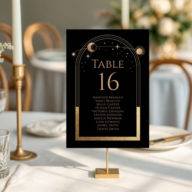 Personalised Black Gold Celestial Wedding Table Number (Creator Uploaded)
