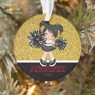 Personalised Black & Gold Cheerleading Ornament