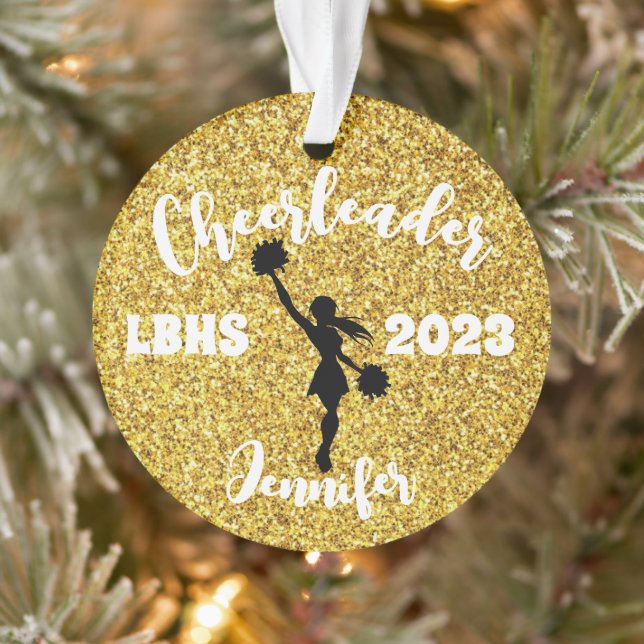 Personalised Black & Gold Cheerleading Ornament  (Tree)