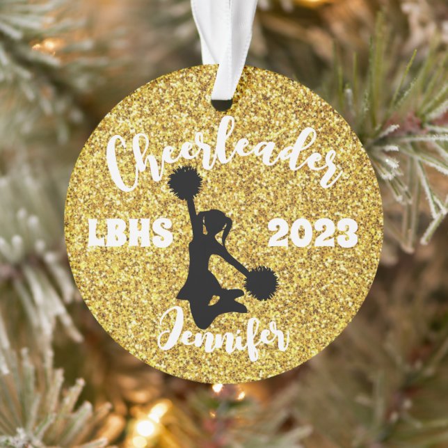 Personalised Black & Gold Cheerleading Ornament  (Tree)