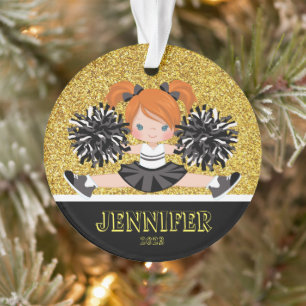 Personalised Black & Gold Cheerleading Ornament