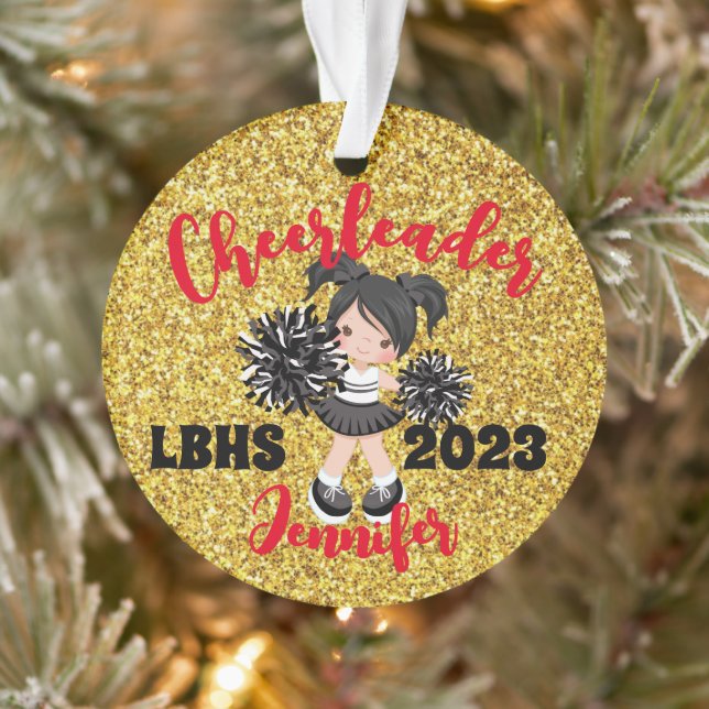 Personalised Black & Gold Cheerleading Ornament  (Tree)