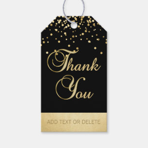 Personalised Black Gold Confetti THANK YOU favour Gift Tags