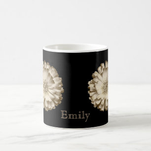 Personalised Black Gold Daisy Flower Design Coffee Mug