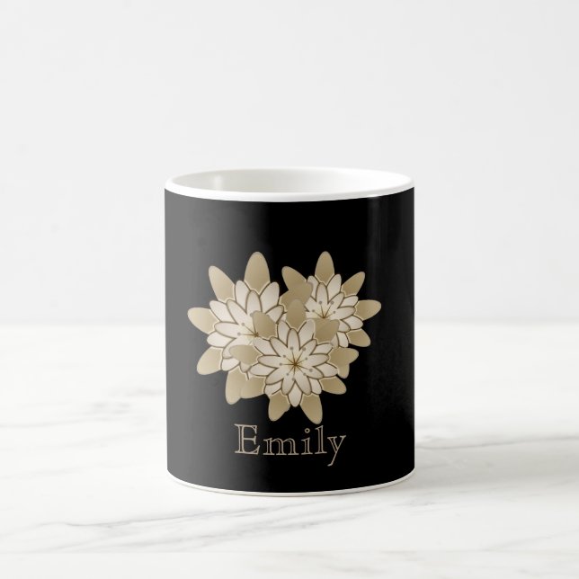 Personalised Black Gold Daisy Flower Design Coffee Mug (Center)