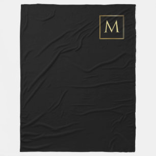 Personalised Black & Gold Elegant Trendy Monogram Fleece Blanket