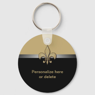 Personalised Black Gold Fleur de Lis Key Ring