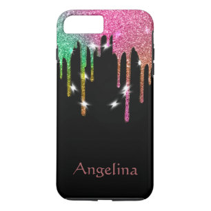 Personalised Black Gold Glitter Confetti Dripping iPhone 8 Plus/7 Plus Case