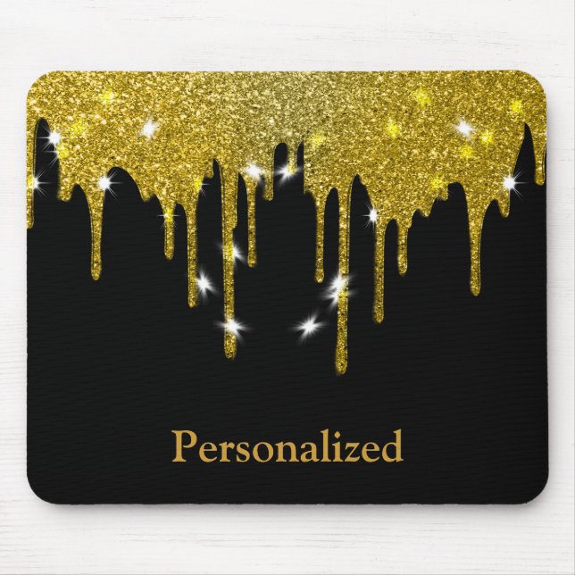 Personalised Black Gold Glitter Faux Foil Mouse Mat (Front)