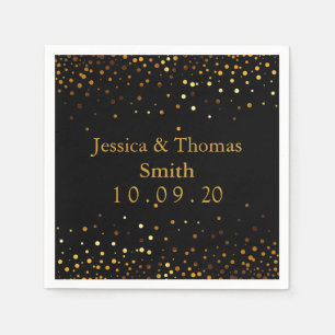 Personalised Black Gold Glitter Faux Foil Napkin