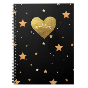 Personalised Black & Gold Glittery Stars Notebook