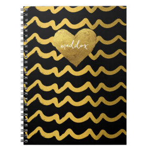 Personalised Black & Gold Glittery Stripes Notebook