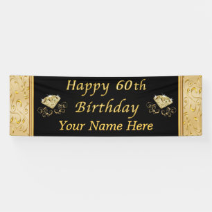 Personalised Black Gold Happy 60th Birthday Banner