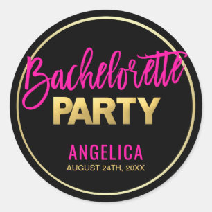 Personalised Black Gold Hot Pink BACHELORETTE Classic Round Sticker