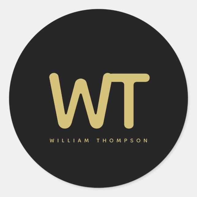 Personalised Black Gold Initials Logo Classic Round Sticker (Front)
