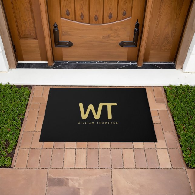 Personalised Black Gold Initials Logo  Doormat (Outdoor)