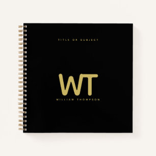 Personalised Black Gold Initials Logo Notebook