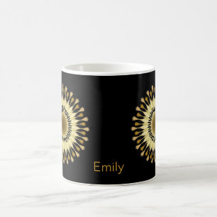 Personalised Black Gold Lotus Flower Design Coffee Mug