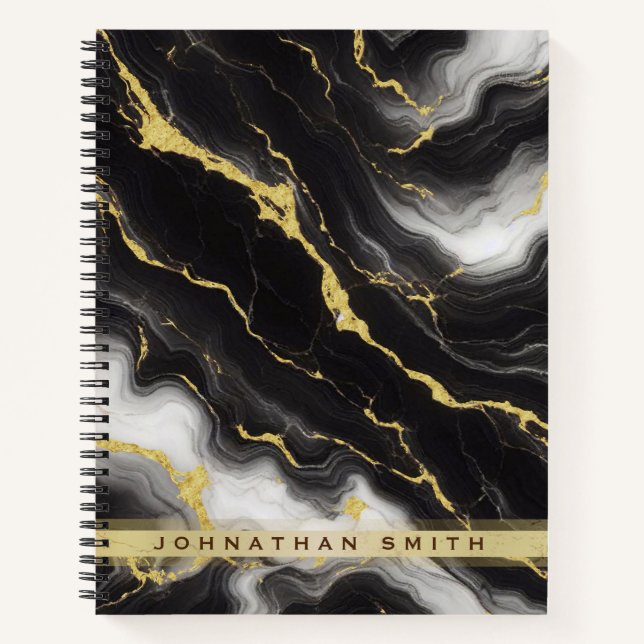 Personalised  Black Gold Marble Minimalist Modern  Notebook (Front)