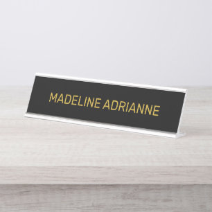 Personalised Black & Gold Modern Desk Name Plate