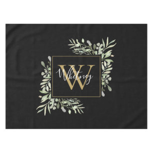 Personalised Black Gold Monogram Greenery  Tablecloth