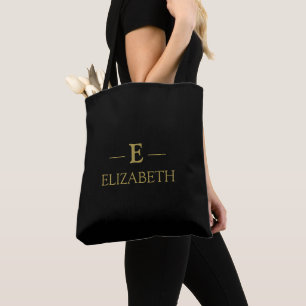 Personalised Black & Gold Monogram Tote Bag