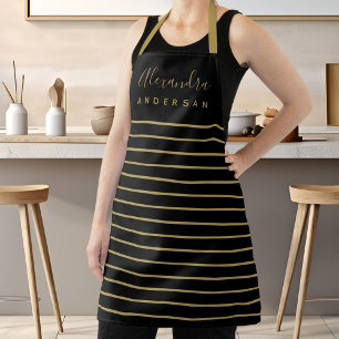 Personalised Black Gold Name Monogram Chef Apron