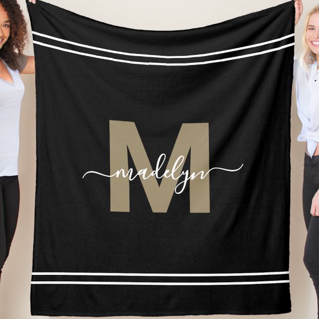 Personalised Black Gold Name Monogram Fleece Blanket (Personalized Black Gold Name Monogram Fleece Blanket)