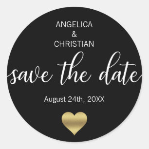 Personalised BLACK Gold SAVE THE DATE Wedding Classic Round Sticker