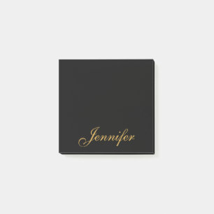 Personalised Black Gold Script Monogram Post-it Notes