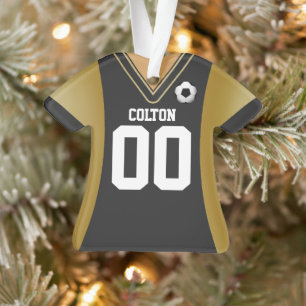 Personalised Black/Gold Soccer Jersey Ornament