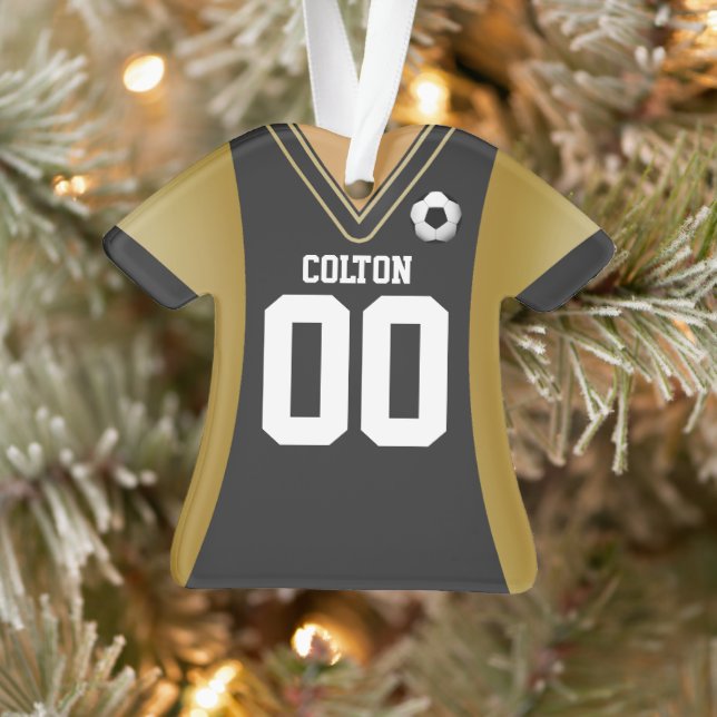 Personalised Black/Gold Soccer Jersey Ornament (Tree)