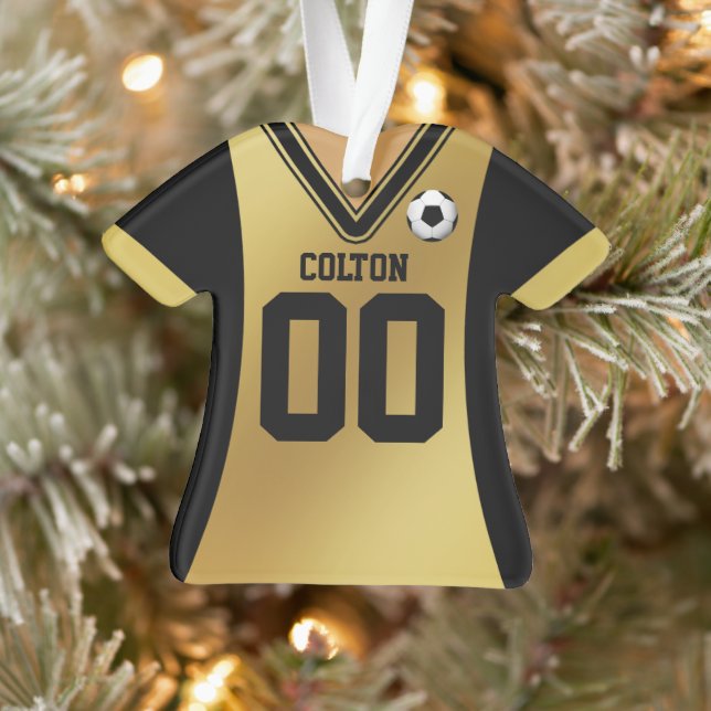 Personalised Black/Gold Soccer Jersey Ornament (Tree)