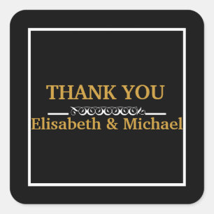 Personalised Black & Gold Stripes Thank You Square Sticker