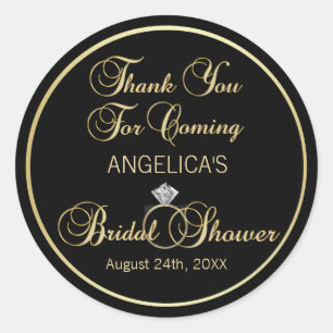 Personalised Black Gold Thank You Bridal Shower Classic Round Sticker