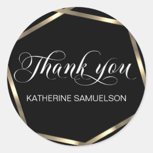 Personalised Black Gold Thank You Business Name Classic Round Sticker