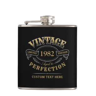 Personalised Black Gold Vintage Aged To Perfection Hip Flask