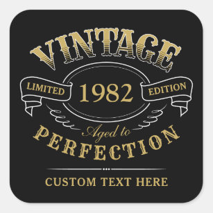 Personalised Black Gold Vintage Aged To Perfection Square Sticker