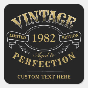 Personalised Black Gold Vintage Aged To Perfection Square Sticker