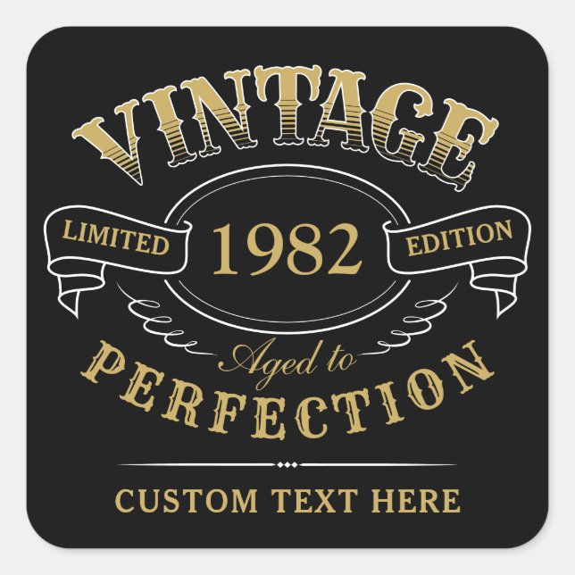 Personalised Black Gold Vintage Aged To Perfection Square Sticker (Front)