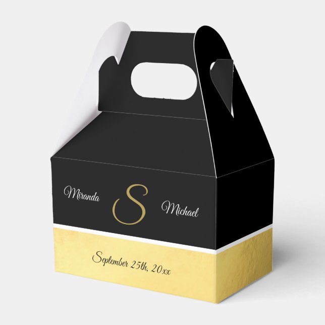 Personalised Black Gold Wedding Favour Gift Boxes (Front Side)